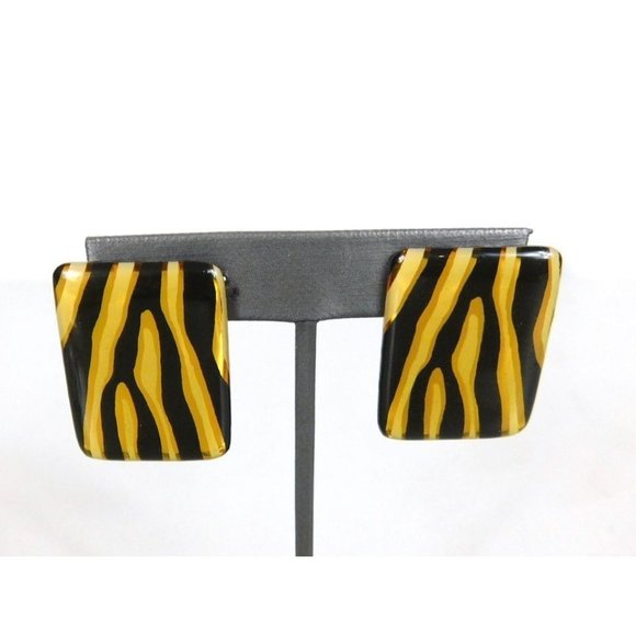 Animal Print Rectangle Shape Flat Pierced Earrings Pushback Closure - Picture 1 of 4